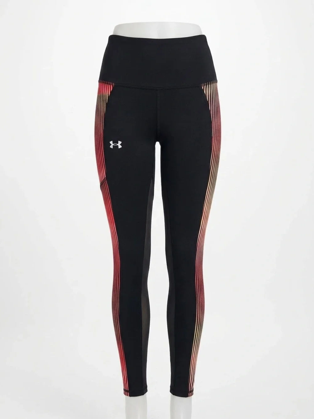 Under Armour Women’s Black High-Waist Leggings with Red Gradient Side Stripe